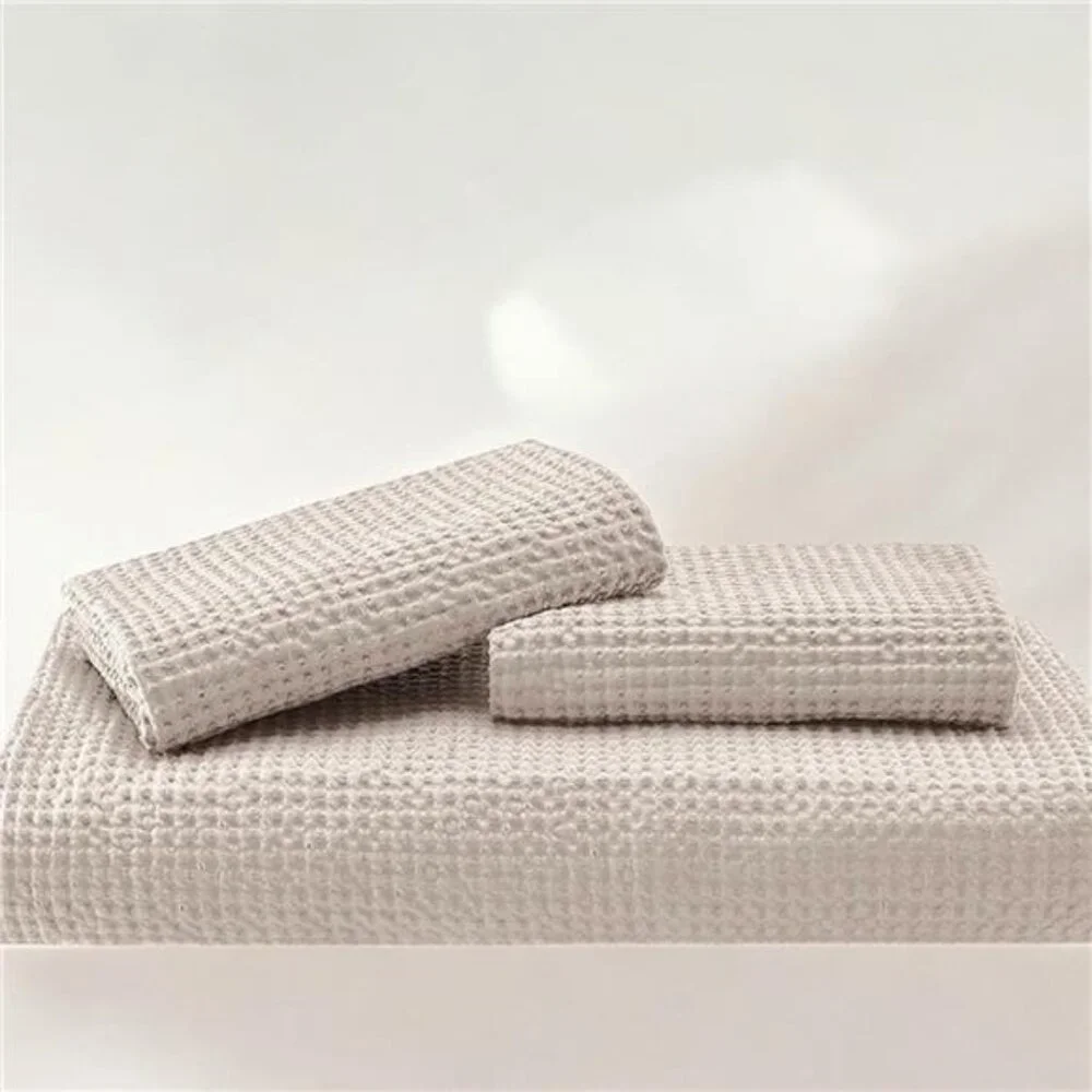 NEW West Elm Beige Waffle Weave Queen King 100% Cotton Bedding Duvet & Sham Set